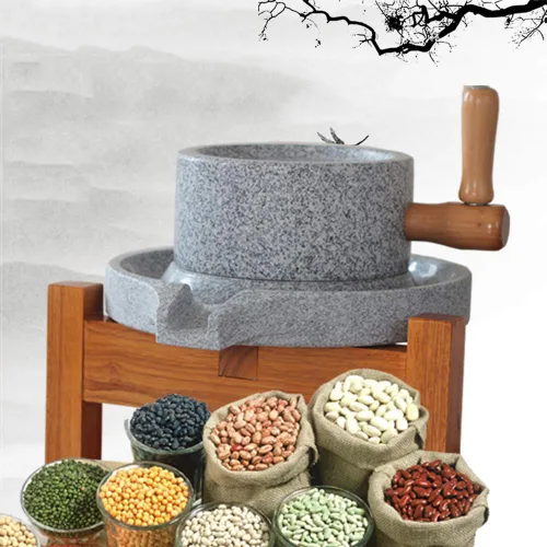 Vista 6 de Molinillo manual de pasta de alimentos de granito liso natural, molinillo de grano húmedo con manivela con soporte (7.87 x 11.8 pulgadas)
