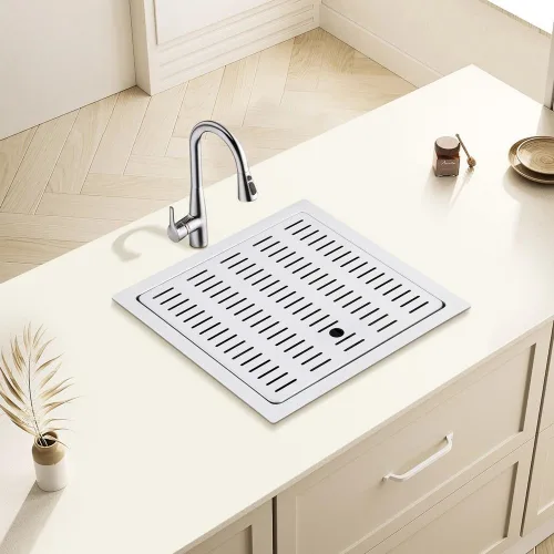 Vista 4 de Fregadero de barra, fregadero de cocina para montar bajo encimera de un solo tazón, fregadero de acero inoxidable con tabla de drenaje, enjuague
