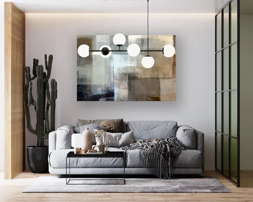 Vista 7 de Baisuart A61269 - Impresiones en lienzo de arte abstracto para pared, pinturas impresas en gris y marrón, lienzo estirado con marco de madera