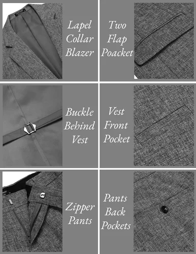 Vista 5 de COOFANDY Trajes ajustados de 3 piezas para hombre, con un botón, chaleco, pantalones de traje con corbata