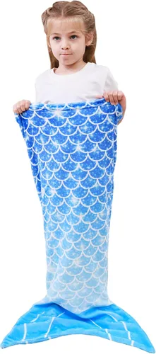 Vista 2 de Viviland Manta de cola de sirena – Manta de felpa de sirena para niñas, para todas las estaciones, manta de franela suave para acurrucarse, saco