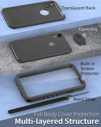 Vista 5 de SPORTLINK Funda impermeable para iPhone XR, protector de pantalla integrado a prueba de golpes, resistente al polvo, protección militar, resistente