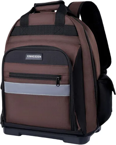 Vista 7 de Mochila para herramientas, mochila resistente con base moldeada impermeable, paquete de trabajo para electricistas con múltiples bolsillos