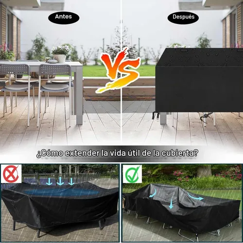 Vista 5 de Cubiertas para muebles de patio 124" L x 76" W x 32" H, cubierta impermeable para muebles de mesa de exterior, rectangular, 600D, cubierta de juego