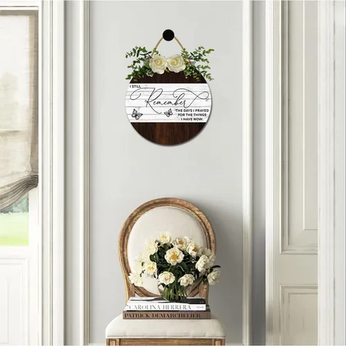 Vista 4 de Letreros rústicos de madera con texto en inglés "I Still Remember The Days I Prayed for The Things I Have Now", letrero de oración, decoración