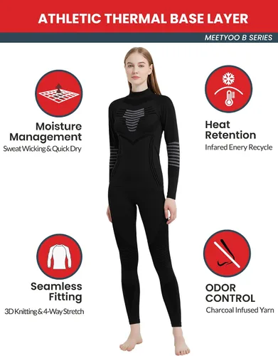Vista 2 de MEETYOO Conjunto de ropa interior térmica para mujer, pantalones largos de invierno, capa base cálida, conjunto superior e inferior para esquiar