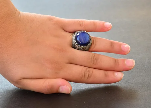Vista 7 de Anillo de plata de ley con zafiro real estrella, con piedras preciosas