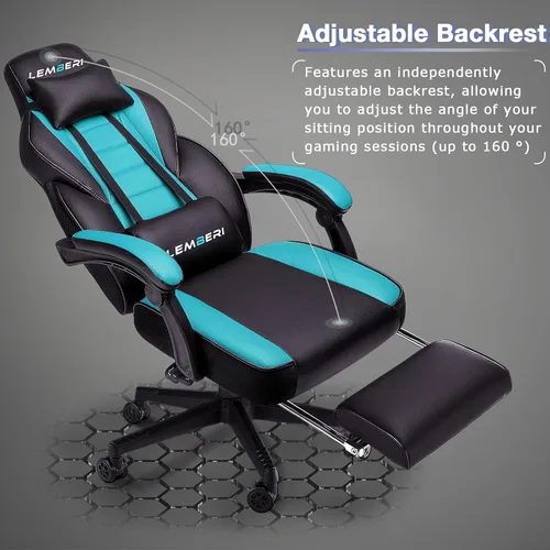 Vista 4 de LEMBERI Sillas de juegos para adultos, sillas ergonómicas de videojuegos con reposapiés, silla de juegos grande y alta, capacidad de peso de 400