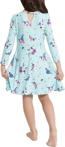 Vista 3 de V.&GRIN Vestido de primavera para niñas de 2T a talla 8, manga larga, unicornio, floral, twirly, casual, lindo, vestido para niños, vestidos