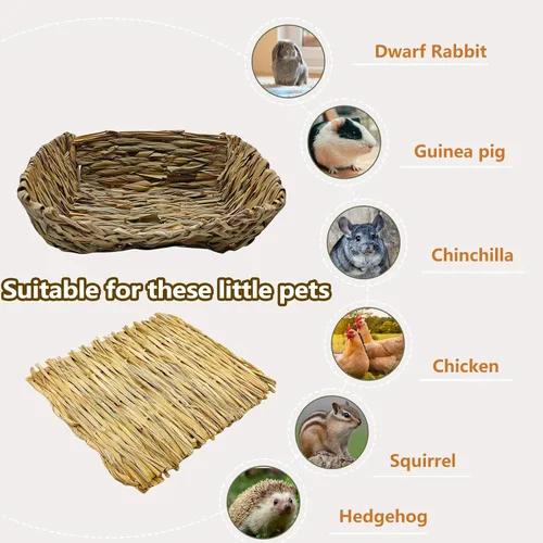 Vista 8 de Hamiledyi Cama de hierba de conejo, alfombrilla de heno natural hecha a mano, bolas masticables para conejo, chinchilla, conejillo de indias, hurón