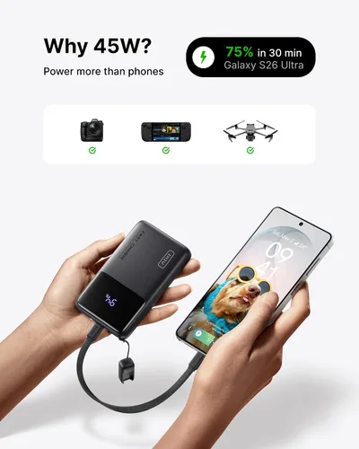 Vista 2 de INIU Banco de energía, compacto 10000mAh 45W PD cargador portátil de carga Negro