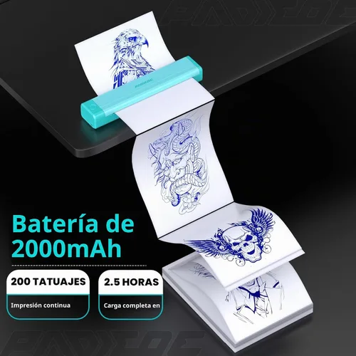 Vista 3 de Padieoe Impresora de plantillas de tatuaje, 2000mAh térmica inalámbrica Verde