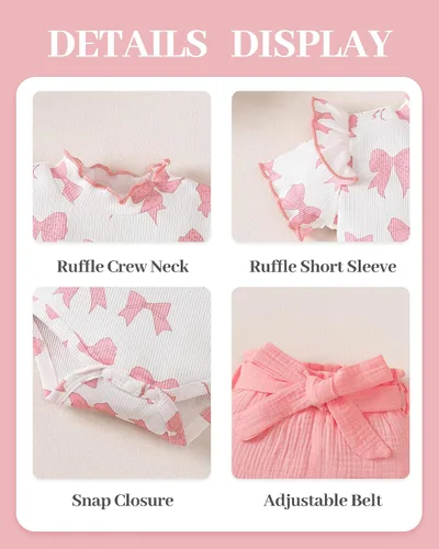 Vista 5 de SUNNY PIGGY Ropa para bebé recién nacida, 4 piezas, lindos trajes de otoño Rosa (Bow Pink)