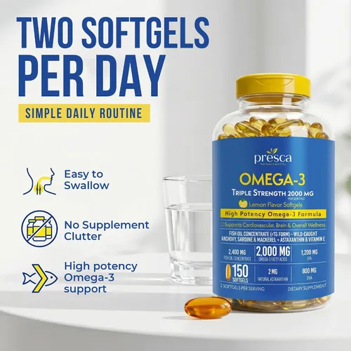 Vista 8 de Triple Strength Omega 3 Aceite de Pescado 2400mg w/Astaxantina 150 Cápsulas Blandas
