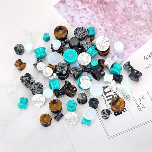 Vista 27 de Qmcandy - Juego de 6 pares / 16 pares de dilatadores para las orejas, de piedra mixta, expansores, conjunto de perforación corporal calibre 8G a 3/4
