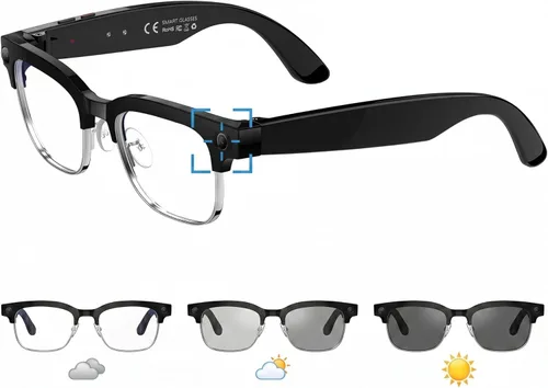 Vista 11 de Lentes inteligentes AI con cámara y video 1080P HD, gafas de grabación de video portátiles, manos libres en primera persona para Vlog en vivo