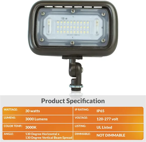 Vista 8 de Newhouse Lighting WW30BRZ - Luz de inundación LED de 30 vatios para exteriores, resistente a la intemperie, bronce