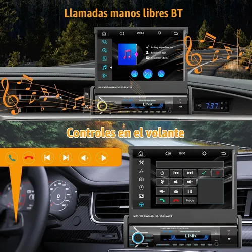 Vista 7 de [Actualización] Reproductor estéreo de coche de un solo DIN compatible con Apple Carplay y Android Auto - Pantalla táctil motorizada abatible de 7