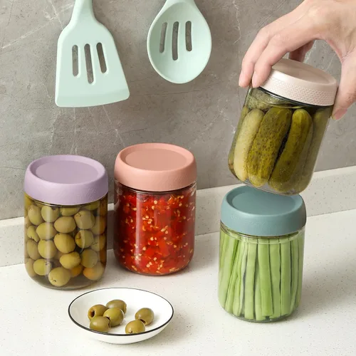 Vista 5 de NETANY Paquete de 4 tarros de vidrio de 16 onzas con tapas herméticas, recipientes de avena con tapas, tarros de ensalada Mason de boca ancha