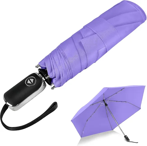 Vista 57 de LEAGERA Paraguas de viaje compacto para bolso, mango plano, impermeable para lluvia ligera