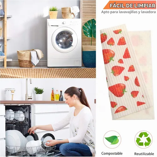 Vista 3 de Patelai Paños de cocina suecos mixtos de frutas reutilizables, absorbentes y de secado rápido, paños de limpieza para cocina, arándano, cereza