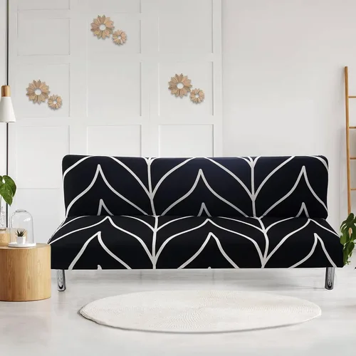 Vista 28 de LiveGo Fundas para futón sin brazos, funda elástica plegable para sofá cama con parte inferior elástica, funda de sofá ajustable estampada, Negro