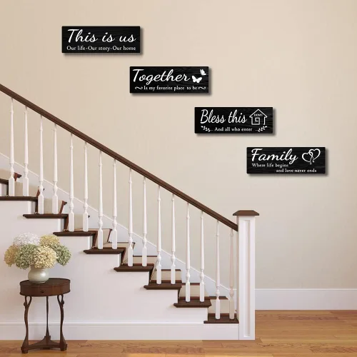 Vista 3 de 4 letreros de decoración de pared para el hogar, IDATOO decoraciones colgantes de madera rústica para sala de estar con frases THIS IS