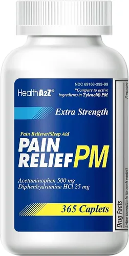 Vista 8 de HealthA2Z® Alivio del Dolor Extra Fuerte PM Acetaminofén 500mg Difenhidramina 25mg Analgésico y Ayuda para Dormir Nocturna (150 Tabletas)