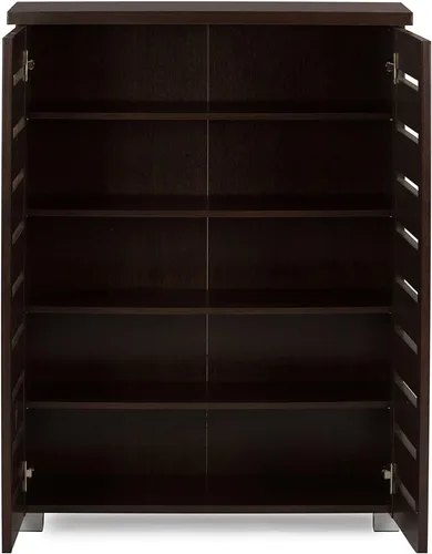 Vista 3 de Baxton Studio – Gabinete para zapatos Adalwin, de 2 puertas, para entrada, Madera, Marrón