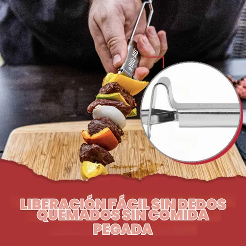 Vista 3 de BBQ-AID Brochetas extra largas de 17 pulgadas – Brochetas de metal para barbacoa de liberación rápida para Kabobs – Doble punta, acero inoxidable