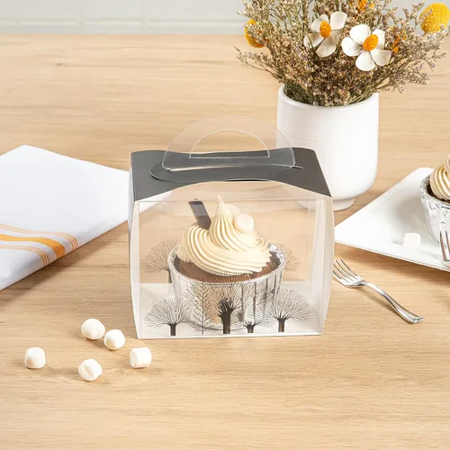 Vista 9 de Restaurantware Sweet Vision - Cajas individuales para cupcakes de 5 x 3.25 pulgadas, 100 cajas de exhibición desechables para cupcakes, con asa