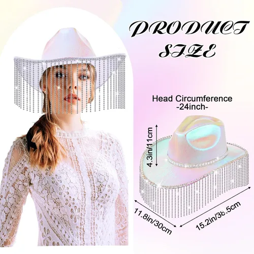 Vista 2 de Toulite Sombrero de vaquero con purpurina de diamantes de imitación occidentales para mujer, sombrero de vaquera con lentejuelas brillantes