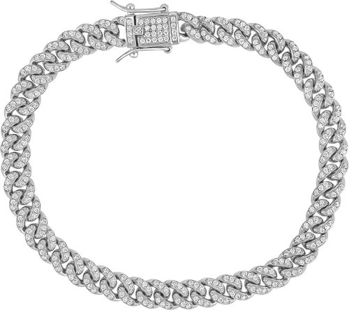 Vista 4 de Master Of Bling Pulsera de plata de ley con diamantes de moissanita de 0.236in, cadena de eslabones cubanos de Miami, joyería de hip hop, probador