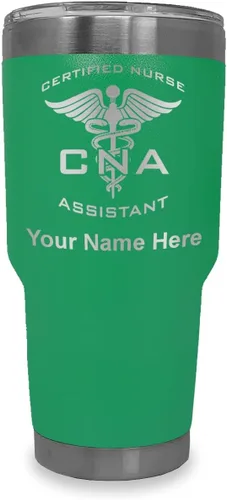 Vista 7 de LaserGram Vaso aislado al vacío de 20 onzas, asistente de enfermera certificada por CNA, grabado personalizado incluido (negro)