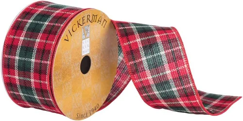 Vista 5 de Vickerman Cinta de Navidad con borde de alambre con estampado de abedul de 2.5 pulgadas x 10 yardas, algodón, blanca, cinta de corteza de abedul