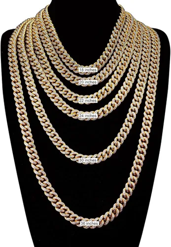 Vista 4 de NIVS BLING Cadena de eslabones cubanos Miami chapada en oro de 18 quilates para hombres y mujeres collar de circonita cúbica Metal Circonia cúbica