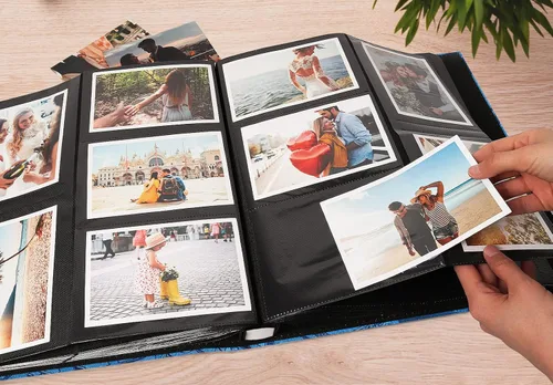 Vista 5 de RECUTMS Álbum de fotos con cubierta de cuero, 600 bolsillos, para fotos de 4 x 6 pulgadas, 5 por página, regalo del día de San Valentín, álbum