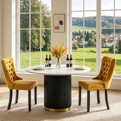 Vista 40 de SSLine 41.3 in Round Sintered Stone Dining Table for 4 Fluted Pedestal Base