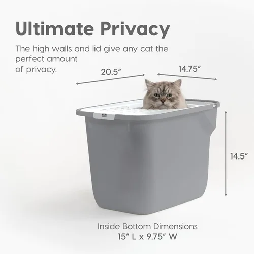 Vista 2 de IRIS USA - Caja de arena higiénica cuadrada para gatos, bandeja grande para gatos con tapa de captura de partículas de arena, menos residuos
