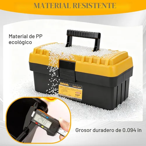 Vista 5 de Juego de 4 cajas de herramientas, caja de herramientas de plástico grande impermeable con bandeja organizadora, caja de herramientas apilable