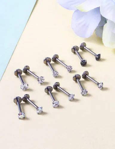 Vista 5 de Dyknasz 20G 18G 16G sin rosca Medusa piercing de acero quirúrgico labret joyería labret anillos labiales para mujeres y hombres, aretes de hélice