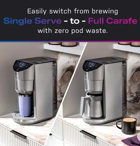 Vista 5 de GE Profile Smart Grind & Brew - Cafetera con Servicio Individual sin Cápsulas, Depósito de Agua de 90 oz, Jarra Térmica de 10 Tazas, Control de Voz