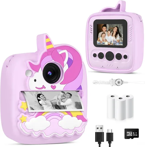 Vista 9 de Cámara para Niños Impresión Instantánea, Regalos de Navidad y Cumpleaños para Niños de 3 a 8 Años, Cámara de 48MP y 1080P para Niños con Papel