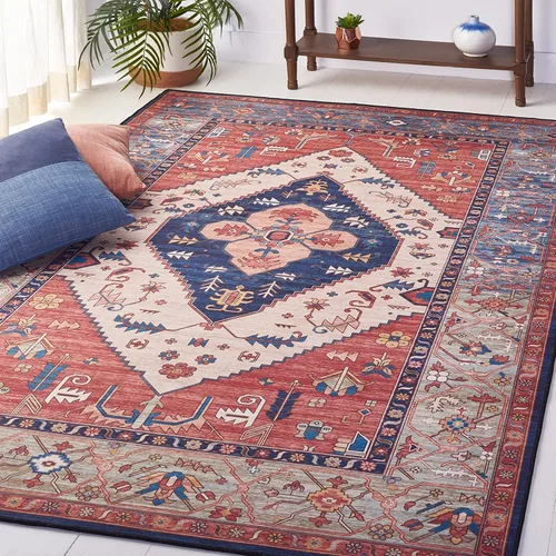 Vista 14 de SAFAVIEH Alfombra lavable Tucson Collection - 2 pies 6 pulgadas x 4 pies, azul óxido, antideslizante y fácil de limpiar, ideal para sala de estar