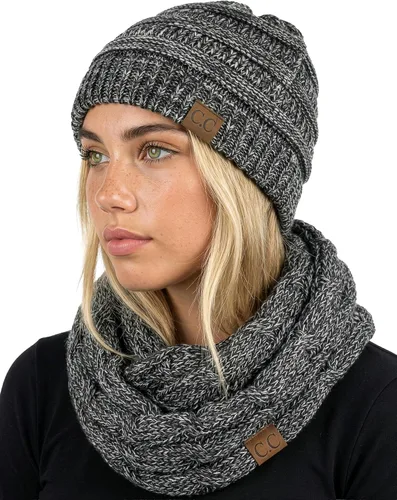Vista 30 de Funky Junque - Juego de pañuelo y gorro de punto a juego para mujer Negro