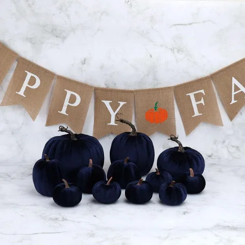 Vista 5 de Gresorth 12 calabazas artificiales grandes de terciopelo para Halloween, hechas a mano, decoración de centro de mesa de cosecha de otoño