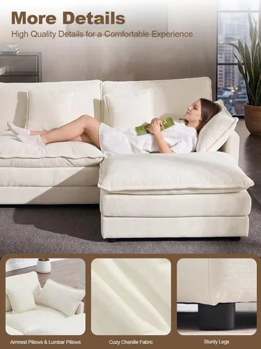 Vista 7 de 76.7" Cloud Couch for Living Room, Deep Seat Loveseat Sofa, Beige Breathable Chenille, 2-Seats Couch for Apartment Small Spaces, Pocket Spring