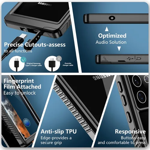Vista 6 de Temdan Funda impermeable para Samsung Galaxy S22 Ultra, protector de pantalla integrado de 360°, cuerpo completo, resistente, a prueba de golpes
