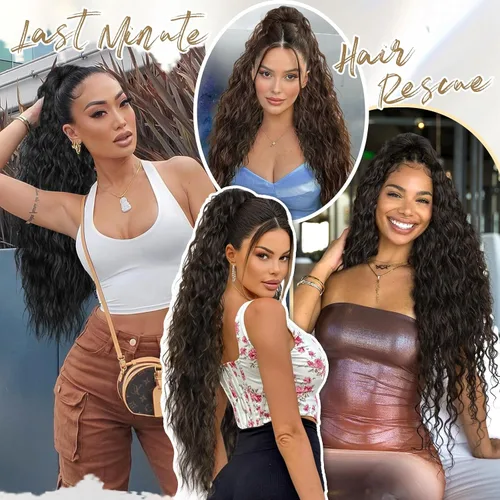 Vista 7 de KooKaStyle Extensión de cola de caballo con cordón de 26 pulgadas (66 cm) para mujeres, extensiones de cabello sintético rizado largo para uso