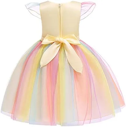 Vista 3 de Eledobby Disfraz de unicornio para niñas, ropa de vestir de princesa de cumpleaños, trajes de Halloween, fiesta de Navidad, vestido de tutú arcoíris